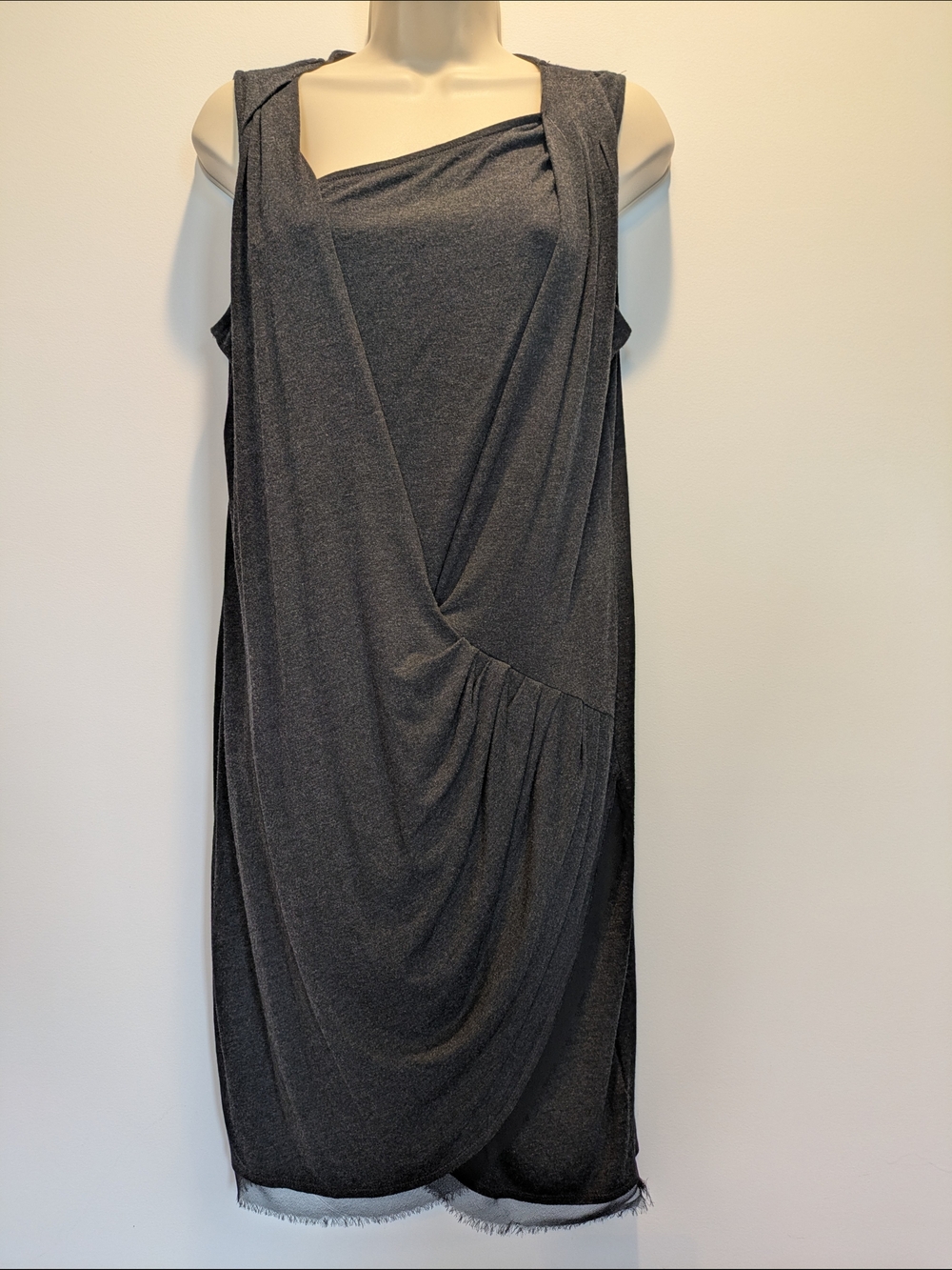 Vera Wang Charcoal Draped Sleeveless Midi Dress